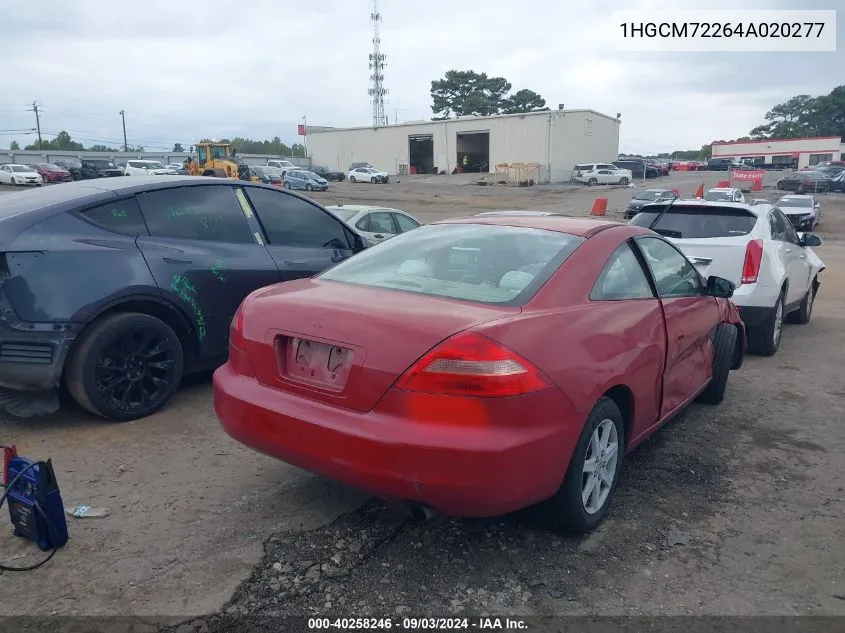 2004 Honda Accord 2.4 Lx VIN: 1HGCM72264A020277 Lot: 40258246