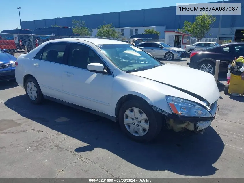 2004 Honda Accord 2.4 Lx VIN: 1HGCM56374A087087 Lot: 40281600