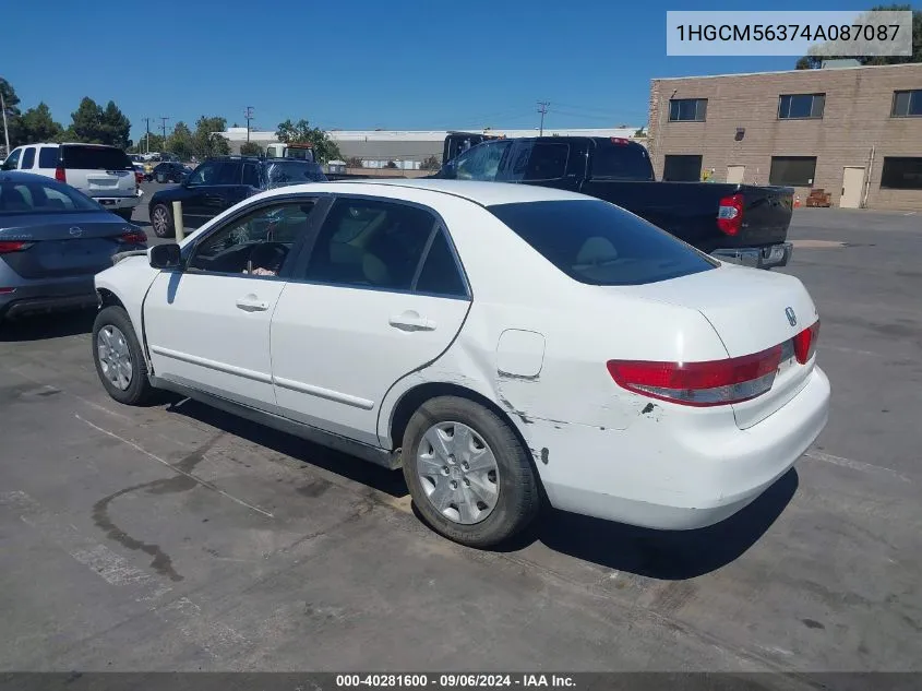 2004 Honda Accord 2.4 Lx VIN: 1HGCM56374A087087 Lot: 40281600