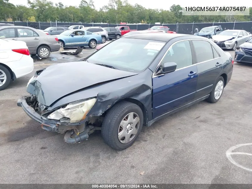 2004 Honda Accord Lx VIN: 1HGCM56374A075487 Lot: 40304054