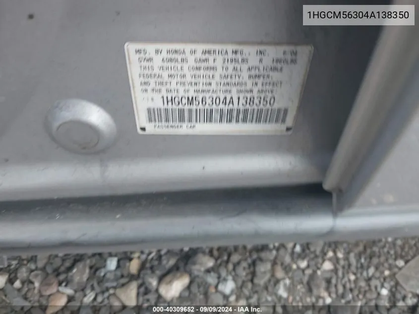 1HGCM56304A138350 2004 Honda Accord 2.4 Lx