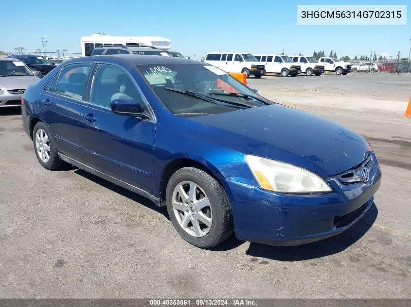 2004 Honda Accord 2.4 Lx VIN: 3HGCM56314G702315 Lot: 40353861