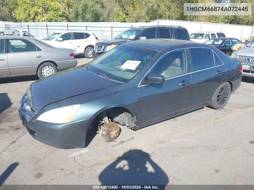 2004 Honda Accord 3.0 Ex VIN: 1HGCM66874A072445 Lot: 40512400