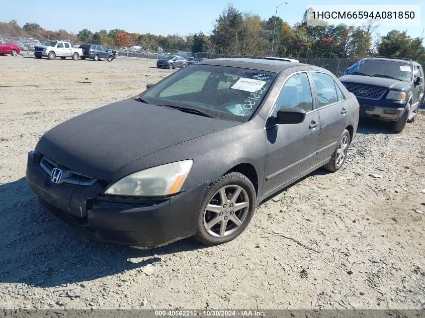 2004 Honda Accord 3.0 Ex VIN: 1HGCM66594A081850 Lot: 40562213