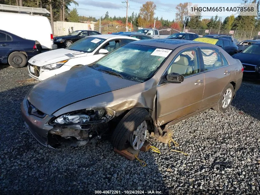 1HGCM66514A078568 2004 Honda Accord Ex