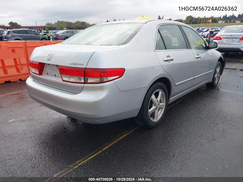 2004 Honda Accord 2.4 Ex VIN: 1HGCM56724A026362 Lot: 40708028