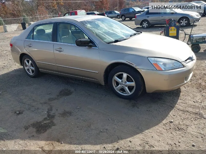 1HGCM56664A008194 2004 Honda Accord Sdn Ex