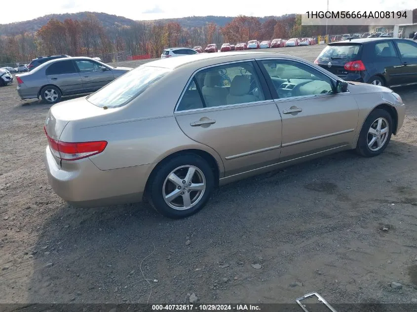 1HGCM56664A008194 2004 Honda Accord Sdn Ex