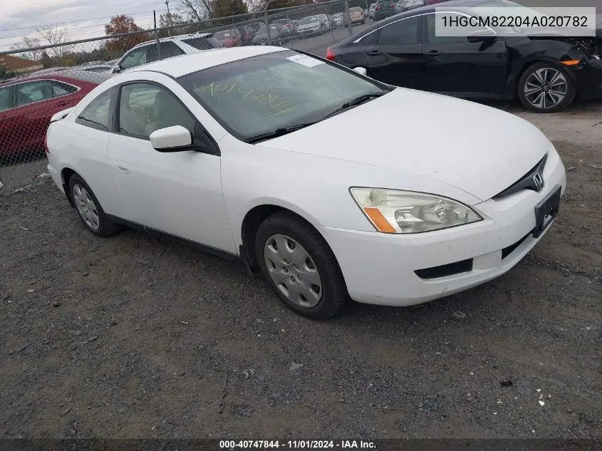 2004 Honda Accord Cpe Lx VIN: 1HGCM82204A020782 Lot: 40747844