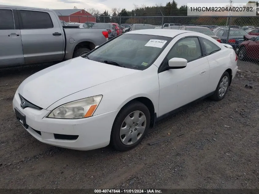 2004 Honda Accord Cpe Lx VIN: 1HGCM82204A020782 Lot: 40747844