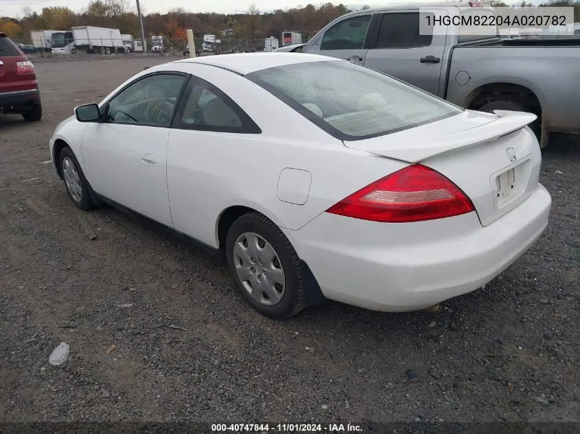 2004 Honda Accord Cpe Lx VIN: 1HGCM82204A020782 Lot: 40747844