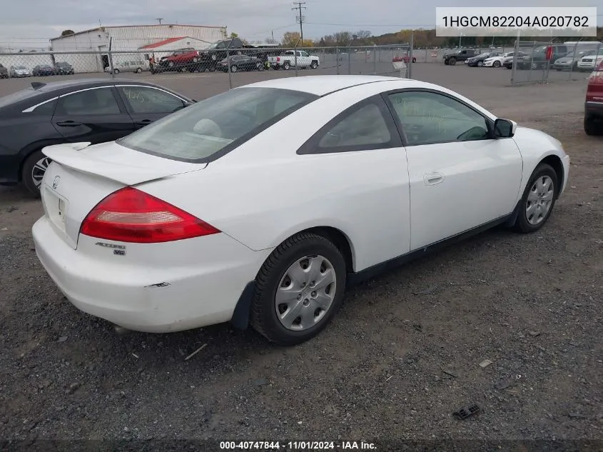 2004 Honda Accord Cpe Lx VIN: 1HGCM82204A020782 Lot: 40747844