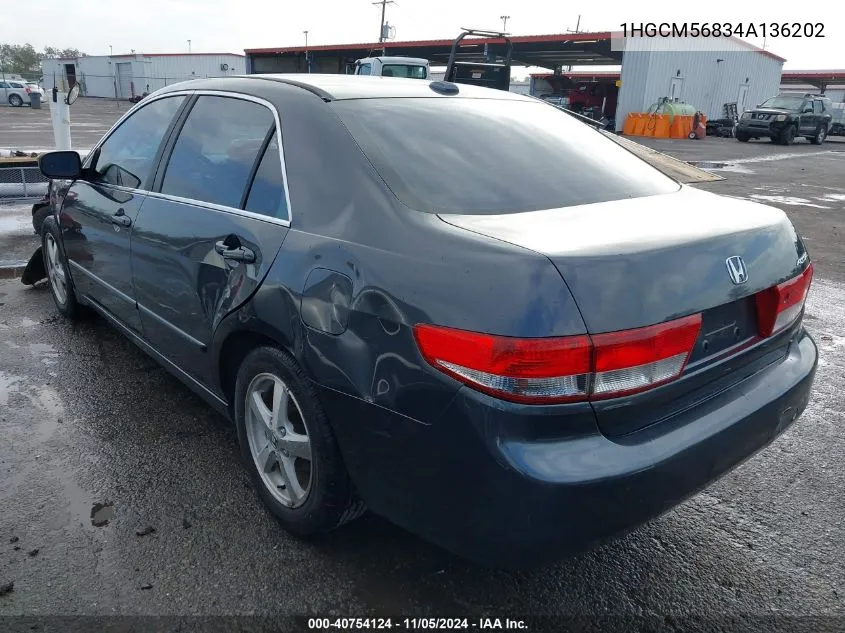 2004 Honda Accord 2.4 Ex VIN: 1HGCM56834A136202 Lot: 40754124