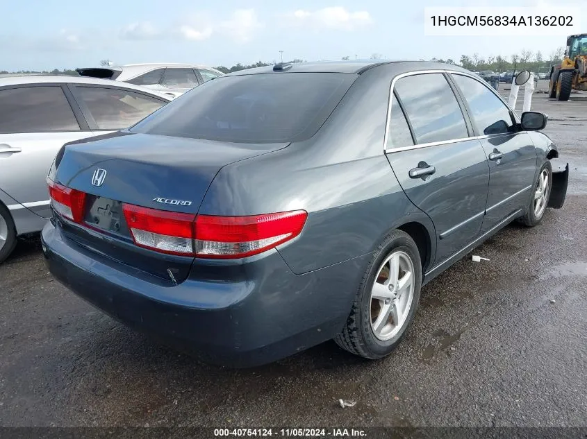 2004 Honda Accord 2.4 Ex VIN: 1HGCM56834A136202 Lot: 40754124