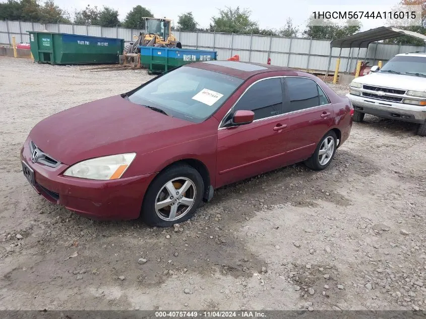 2004 Honda Accord 2.4 Ex VIN: 1HGCM56744A116015 Lot: 40757449