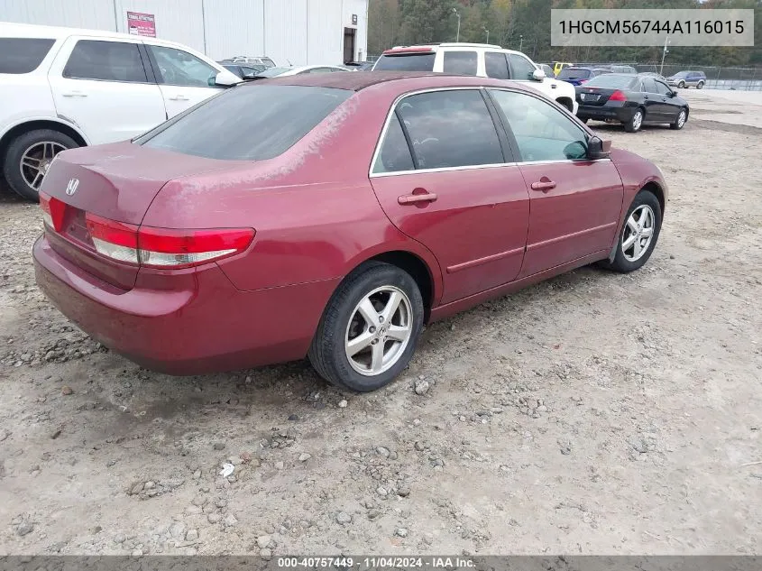 2004 Honda Accord 2.4 Ex VIN: 1HGCM56744A116015 Lot: 40757449