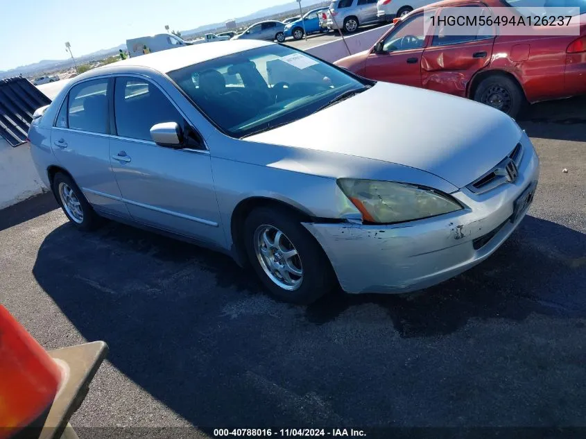 2004 Honda Accord Sdn Lx VIN: 1HGCM56494A126237 Lot: 40788016