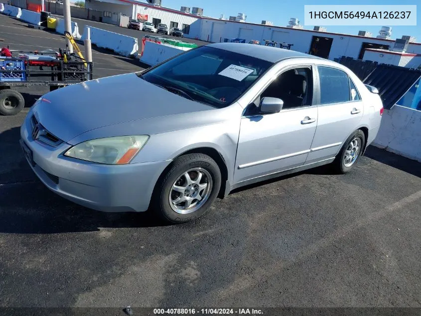 2004 Honda Accord Sdn Lx VIN: 1HGCM56494A126237 Lot: 40788016