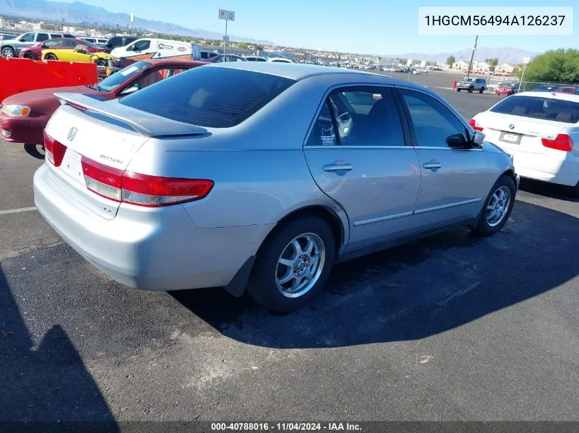 2004 Honda Accord Sdn Lx VIN: 1HGCM56494A126237 Lot: 40788016