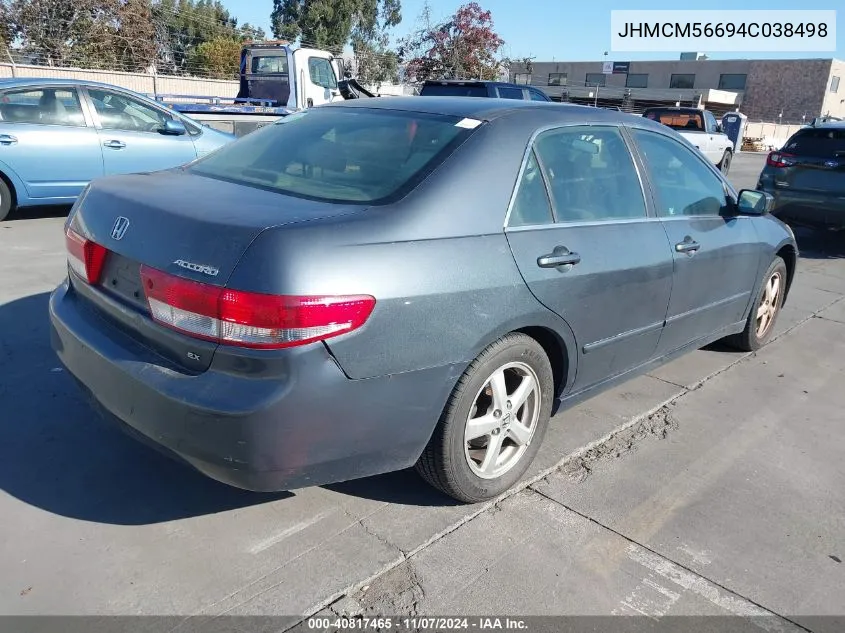 2004 Honda Accord 2.4 Ex VIN: JHMCM56694C038498 Lot: 40817465