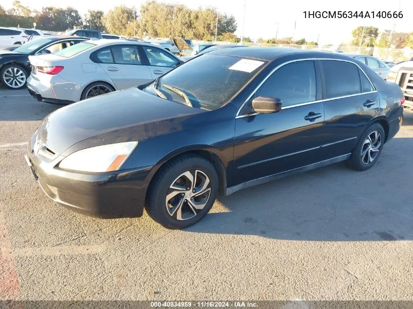 2004 Honda Accord 2.4 Lx VIN: 1HGCM56344A140666 Lot: 40834959