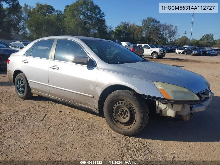 2004 Honda Accord 2.4 Lx VIN: 1HGCM56314A112727 Lot: 40856122