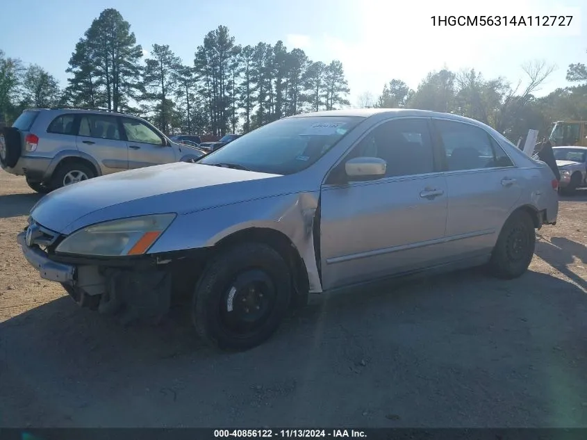 2004 Honda Accord 2.4 Lx VIN: 1HGCM56314A112727 Lot: 40856122