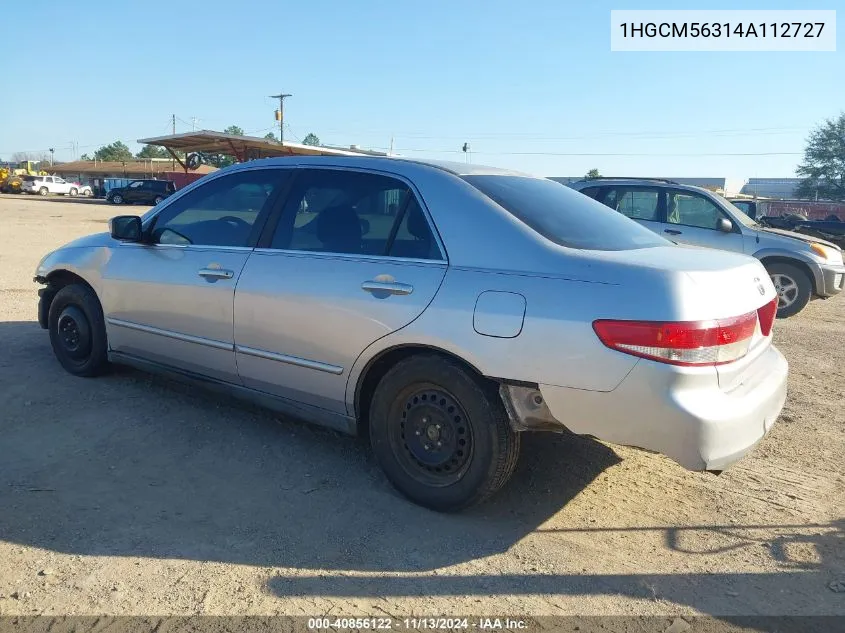 2004 Honda Accord 2.4 Lx VIN: 1HGCM56314A112727 Lot: 40856122