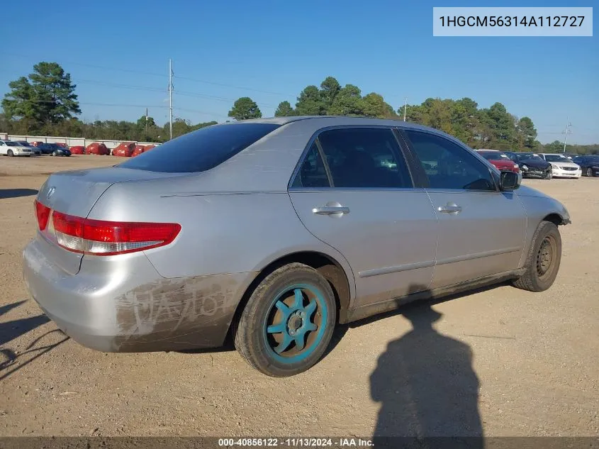 2004 Honda Accord 2.4 Lx VIN: 1HGCM56314A112727 Lot: 40856122