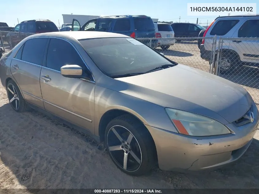 2004 Honda Accord Sdn Lx VIN: 1HGCM56304A144102 Lot: 40887283