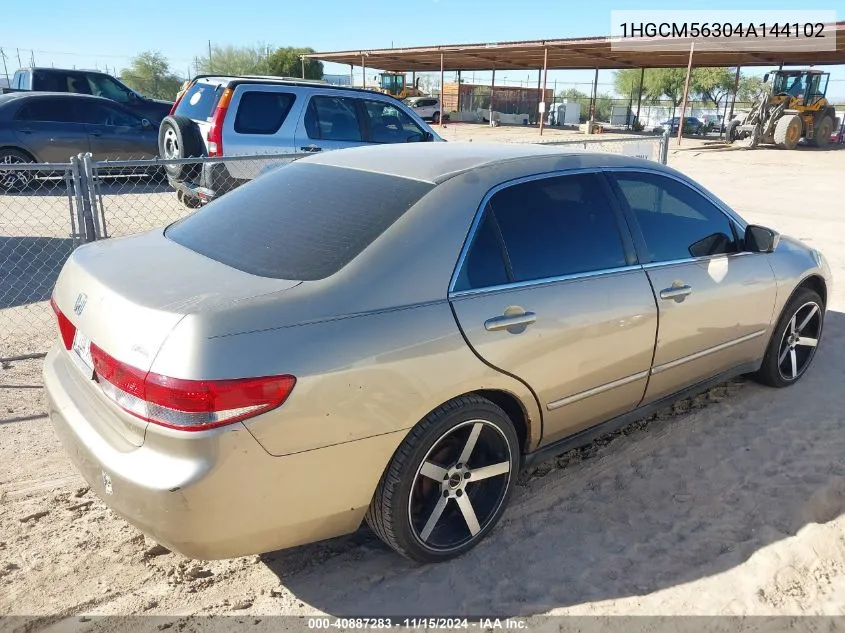 2004 Honda Accord Sdn Lx VIN: 1HGCM56304A144102 Lot: 40887283