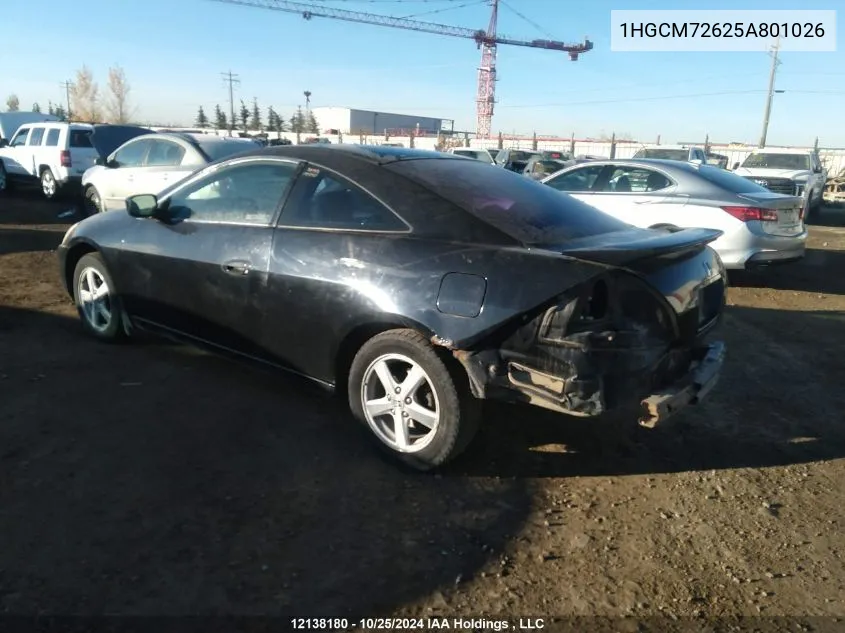 2005 Honda Accord Cpe VIN: 1HGCM72625A801026 Lot: 12138180