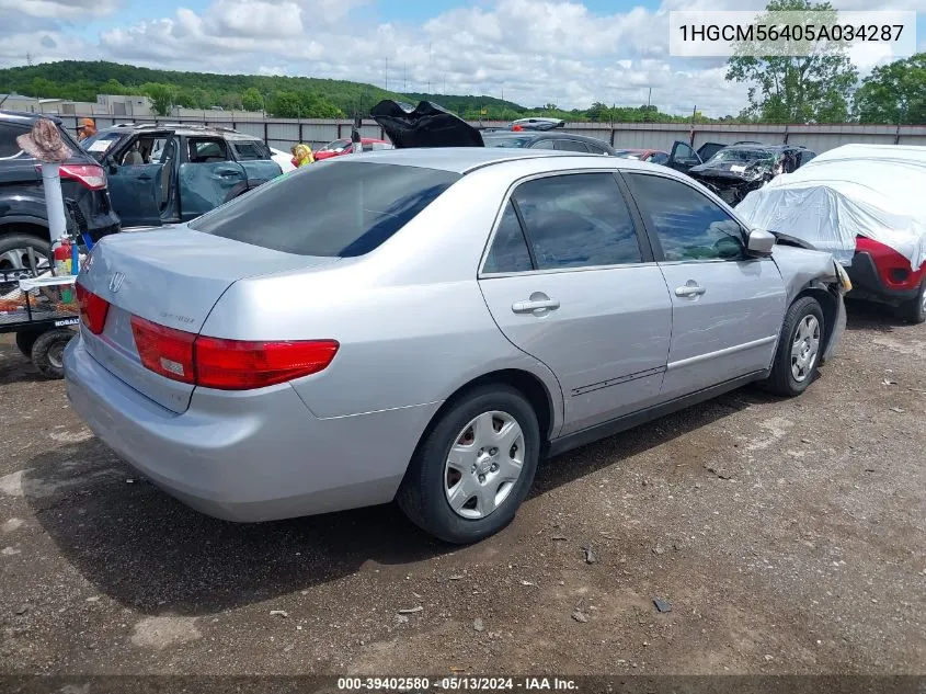 1HGCM56405A034287 2005 Honda Accord 2.4 Lx