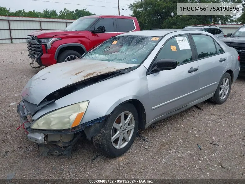 2005 Honda Accord 2.4 Dx VIN: 1HGCM56175A190896 Lot: 39405732