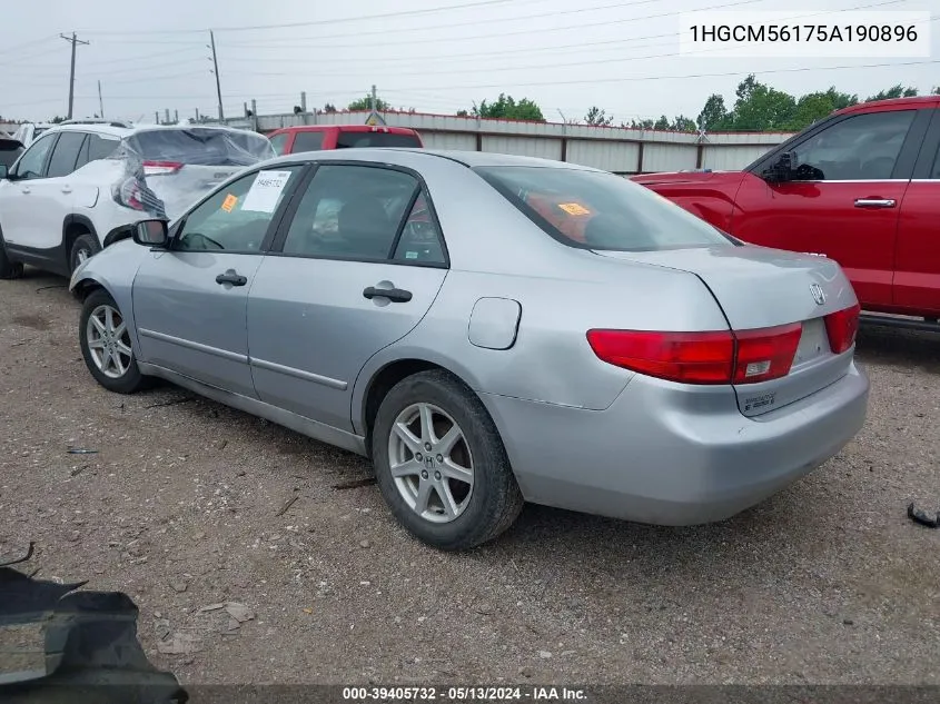 2005 Honda Accord 2.4 Dx VIN: 1HGCM56175A190896 Lot: 39405732