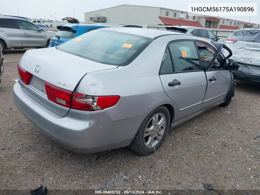 2005 Honda Accord 2.4 Dx VIN: 1HGCM56175A190896 Lot: 39405732