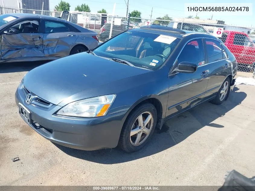 2005 Honda Accord 2.4 Ex VIN: 1HGCM56885A024478 Lot: 39889677