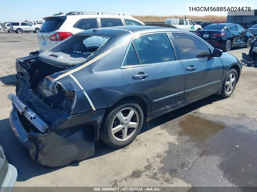 1HGCM56885A024478 2005 Honda Accord 2.4 Ex