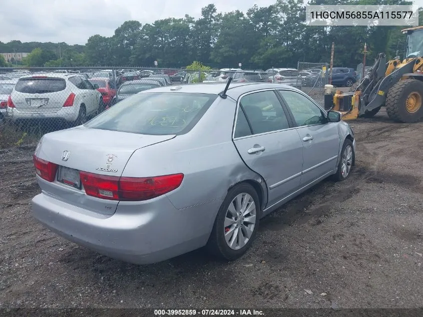 2005 Honda Accord 2.4 Ex VIN: 1HGCM56855A115577 Lot: 39952859