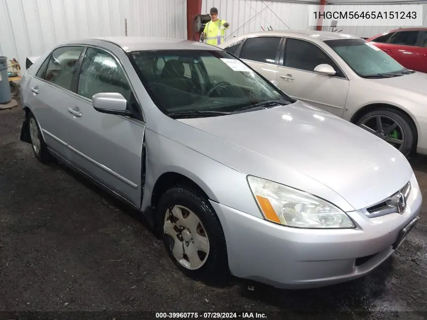 2005 Honda Accord 2.4 Lx VIN: 1HGCM56465A151243 Lot: 39960775