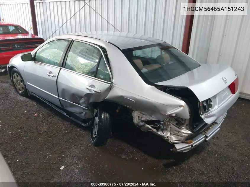 1HGCM56465A151243 2005 Honda Accord 2.4 Lx