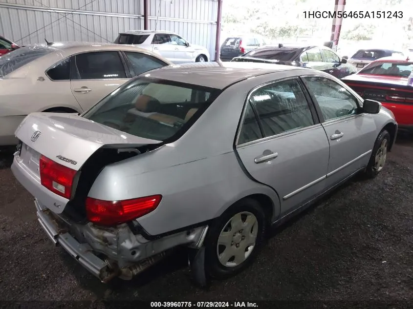 1HGCM56465A151243 2005 Honda Accord 2.4 Lx