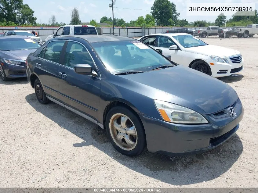 2005 Honda Accord 2.4 Lx VIN: 3HGCM564X5G708916 Lot: 40034474