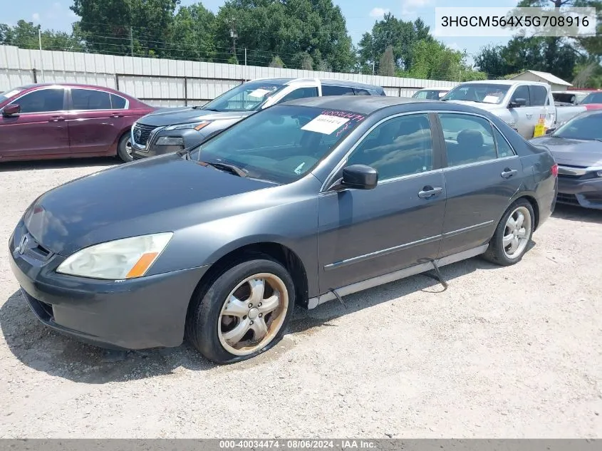 2005 Honda Accord 2.4 Lx VIN: 3HGCM564X5G708916 Lot: 40034474