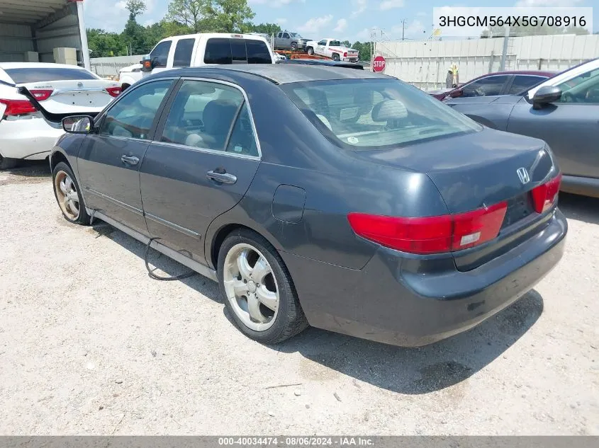 2005 Honda Accord 2.4 Lx VIN: 3HGCM564X5G708916 Lot: 40034474