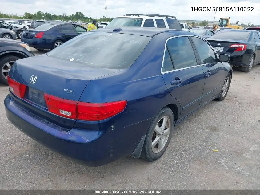 2005 Honda Accord 2.4 Ex VIN: 1HGCM56815A110022 Lot: 40093920