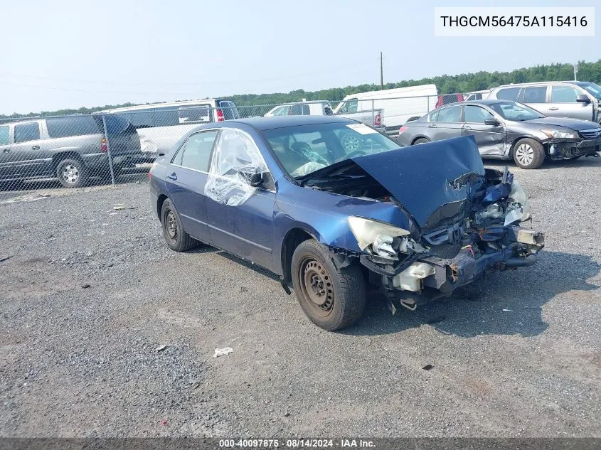 2005 Honda Accord VIN: THGCM56475A115416 Lot: 40097875