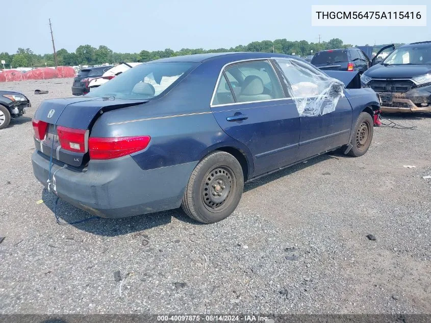 2005 Honda Accord VIN: THGCM56475A115416 Lot: 40097875