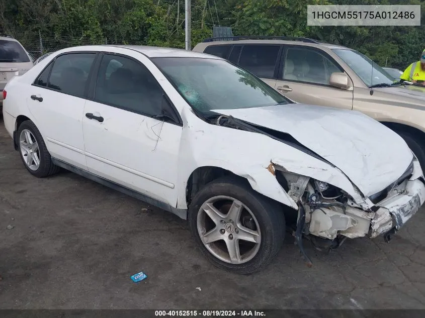 1HGCM55175A012486 2005 Honda Accord Dx