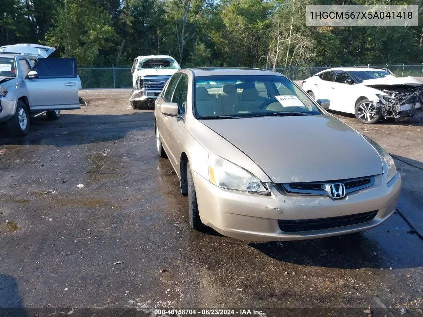 2005 Honda Accord 2.4 Ex VIN: 1HGCM567X5A041418 Lot: 40158704